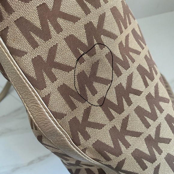 Michael Kors Brown and Gold Tote Bag with Signature MK Design - Picture 11 of 16